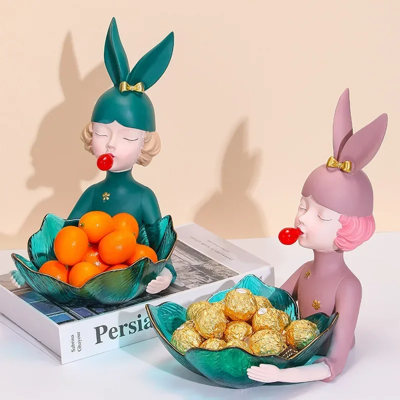 Modern Cartoon Style Bunny Girl Cute Bubble Girl Figurine Vintage Fruit Plate Multifunctional Holder