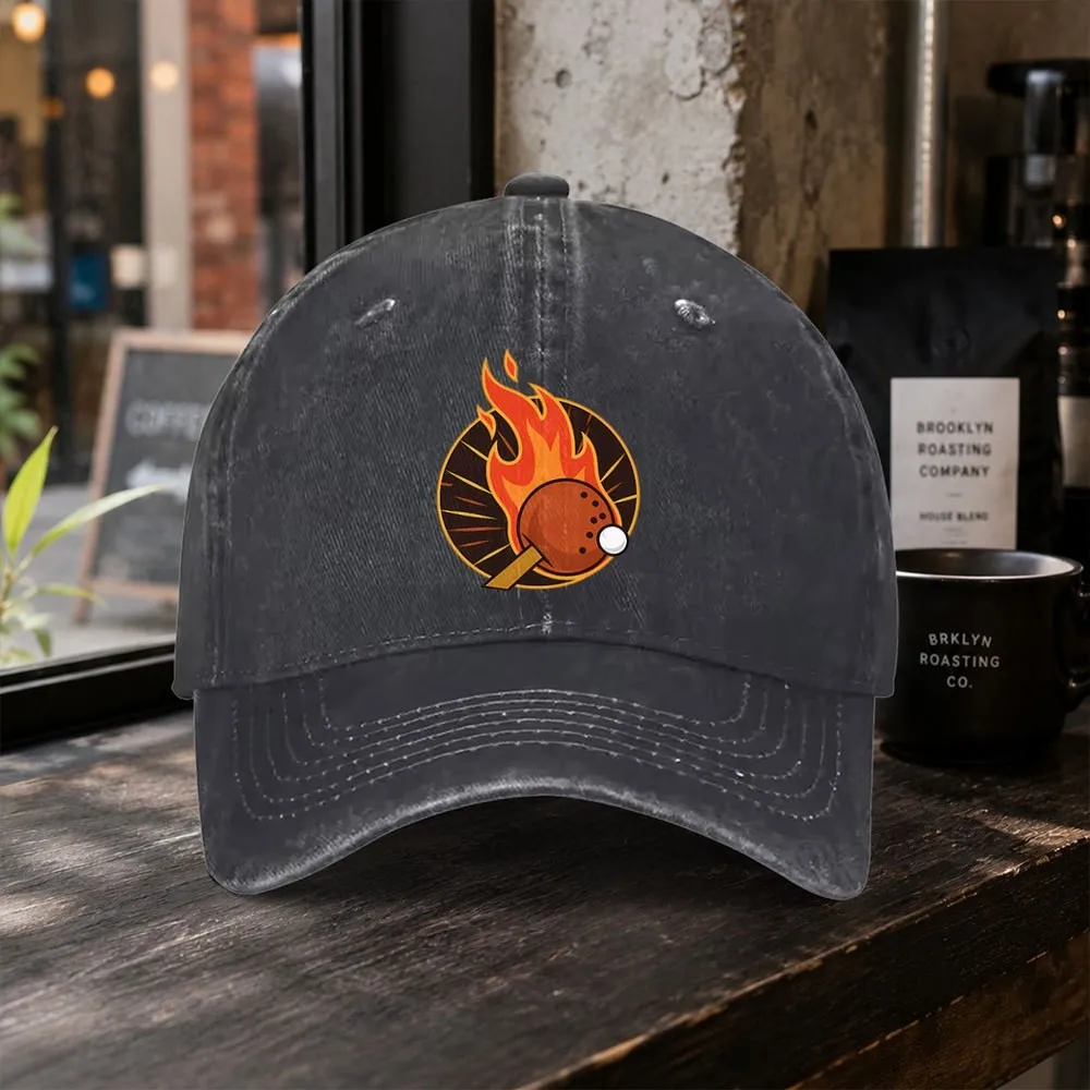 Vintage Flame Ping Pong Baseball Cap Unisex Washed Cotton Cap for Casual Wear Table Tennis Tournaments
