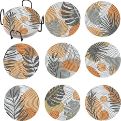 8pcs Leaves Diamond Painting Coasters with Holder DIY Leave Boho Diamond Art Coasters for Adults Kids Beginners Art Craft Suppli