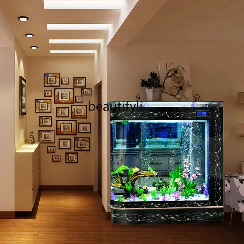 zq Bullet Fish Tank Aquarium Large Fish Globe Partition Ecological Glass Fish Tank Bar Counter