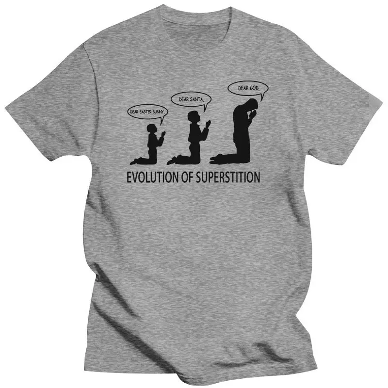 2022 Superstition Evolution - Mens Funny Atheist T-Shirt Atheism Printing Apparel? Tee Shirt