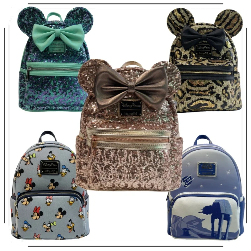 

Loungefly Anime Cartoon Mini Backpack Sequin Mickey Double Shoulder Bags Cute Backpack Bag Outdoor Leisure Bag Girl