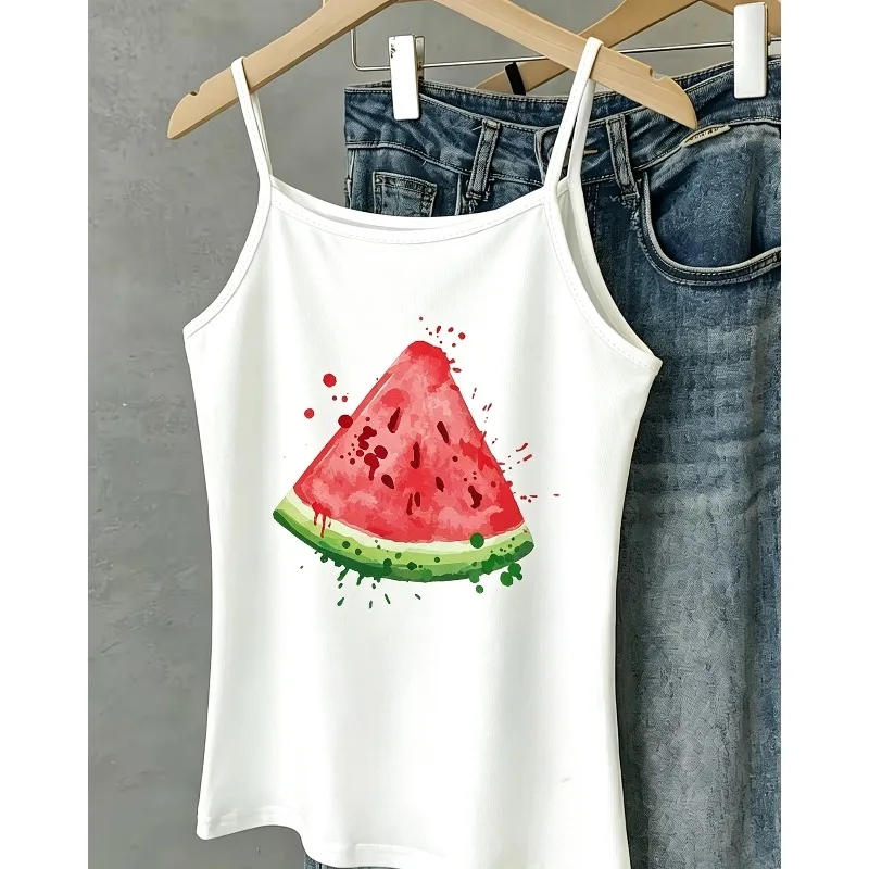 Watercolor Splatter Watermelon Slice Print Camisole Casual Summer Top Fresh Fruit Pattern Daily Outfit Cute Women Fashion Top