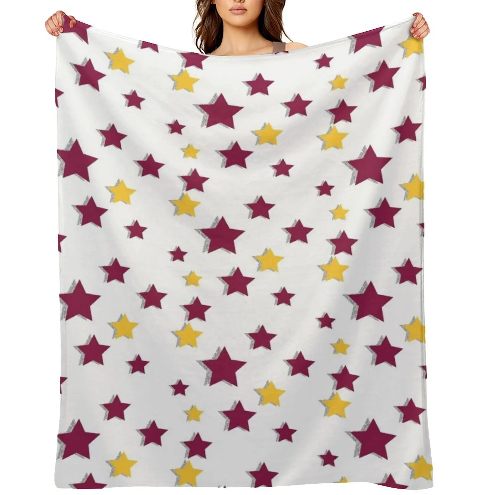 

Maroon & Gold Sparkle Stars Throw Blanket Bed Fashionable Nap Vintage For Decorative Sofa Blankets