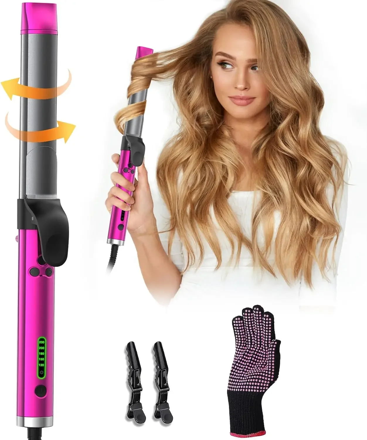 

Innovative Rotating Automatic Hair Curler for Beautiful Beach Waves - 1.25 Inch Long Barrel Curling Iron with Automatic Rotating