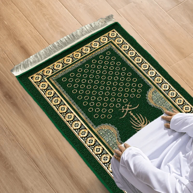 VIKAMA Foldable Portable Muslim Prayer Mat, Classic Mosque Floral Border Prayer Mat, Non-Slip Worship Mat for Islamic Home Decor