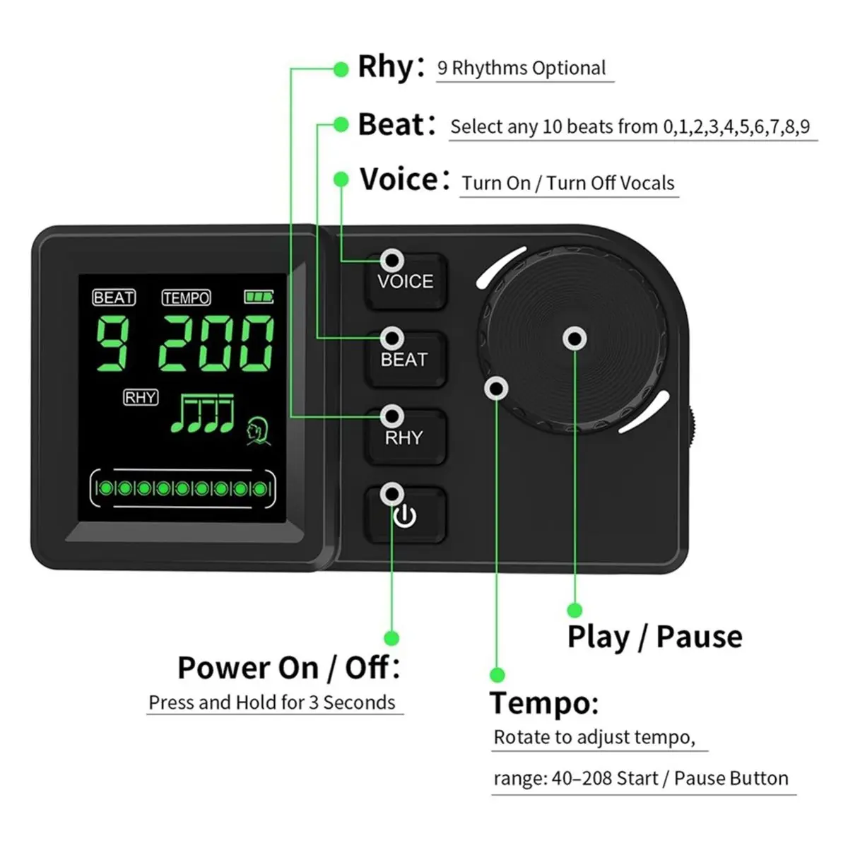Digital Metronome with Vocal Counting,Silent Practice Rhythm Trainer,Visual Beat Display Metronome Piano Guitar Drums