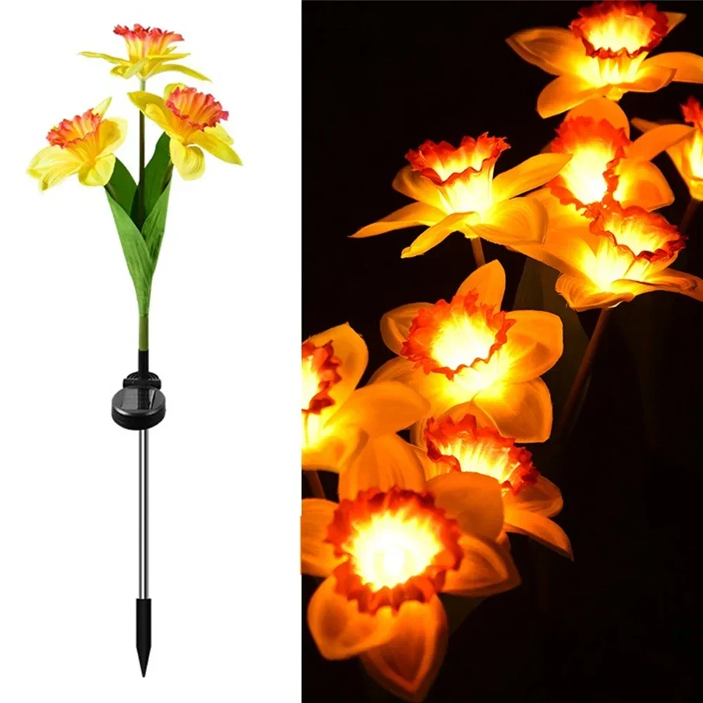 Simulation Daffodil Flower Light Outdoor Solar Flower Lamp LED Garden Decoration Wedding Holiday Fairy Decor Lawn Landscape Lamp