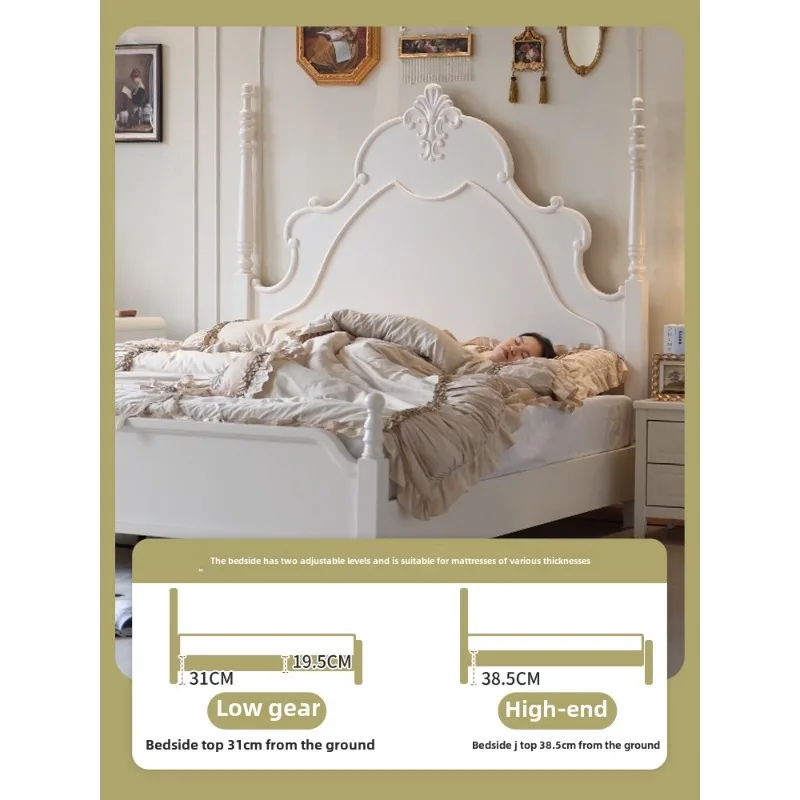 French solid wood bed cream wind princess bed carved retro 1.8m double master bedroom American Anna bed white European style