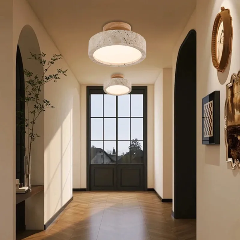Wabi Sabi Yellow Marble Ceiling Light Lobby Entrance Corridor Balcony Restaurant Hotel Aisle Travertine Balcony Decorative Lamp