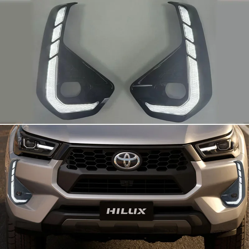 LED DRL For Toyota Hilux 2024 2025 Dynamic Turn Signal Waterproof ABS Car 12V Daytime Running Light LED Fog Lamp Decoration