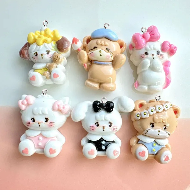 10Pcs Kawaii Cartoon Kitten Resin Pendant DIY Female Earrings Necklace Pendants Bracelet Keychain Decoration Flat Back Resin