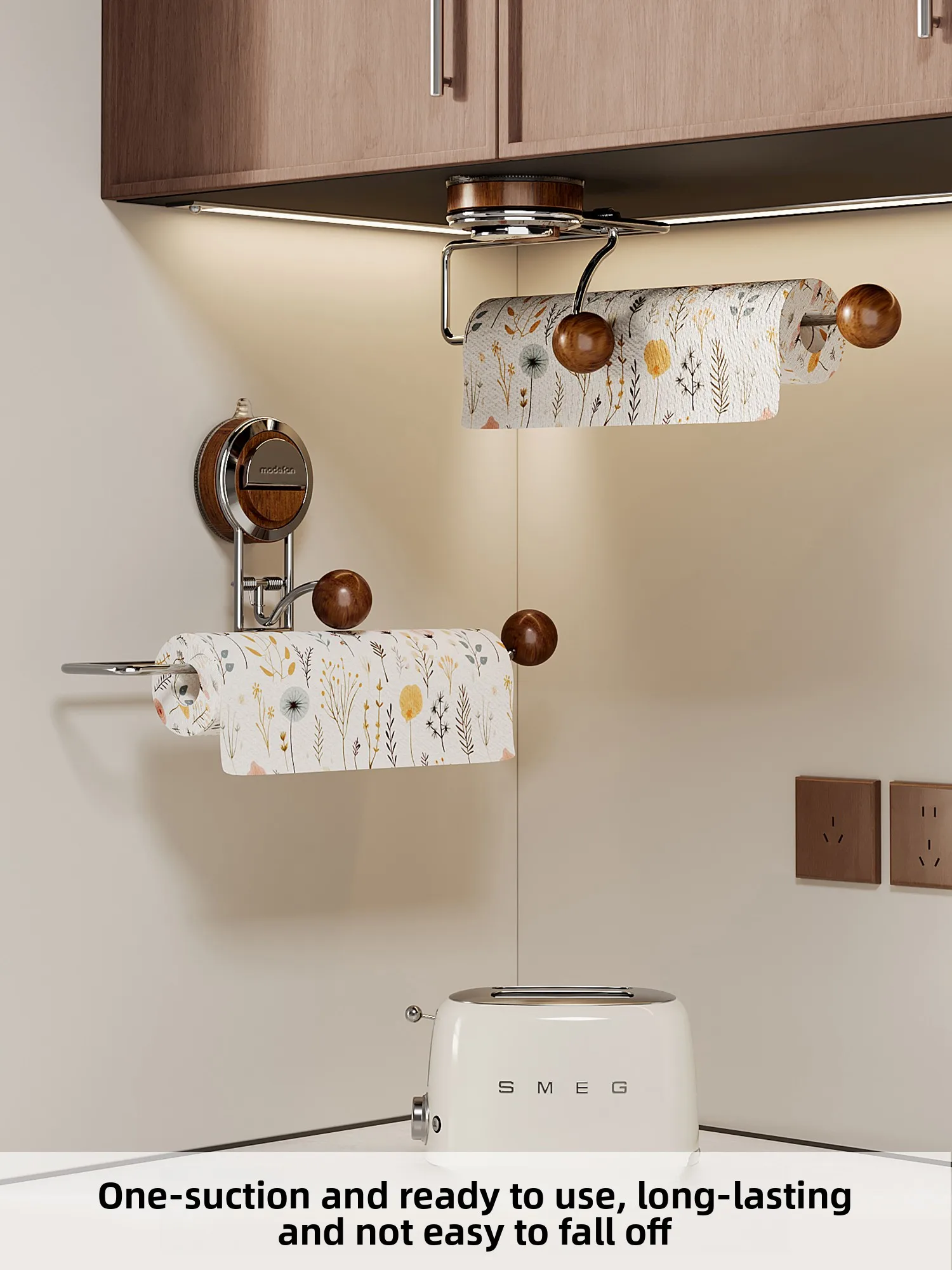 

Suction cup kitchen tissue holder antique style non-punching wall hanging stainless steel roll paper plastic wrap rag storage