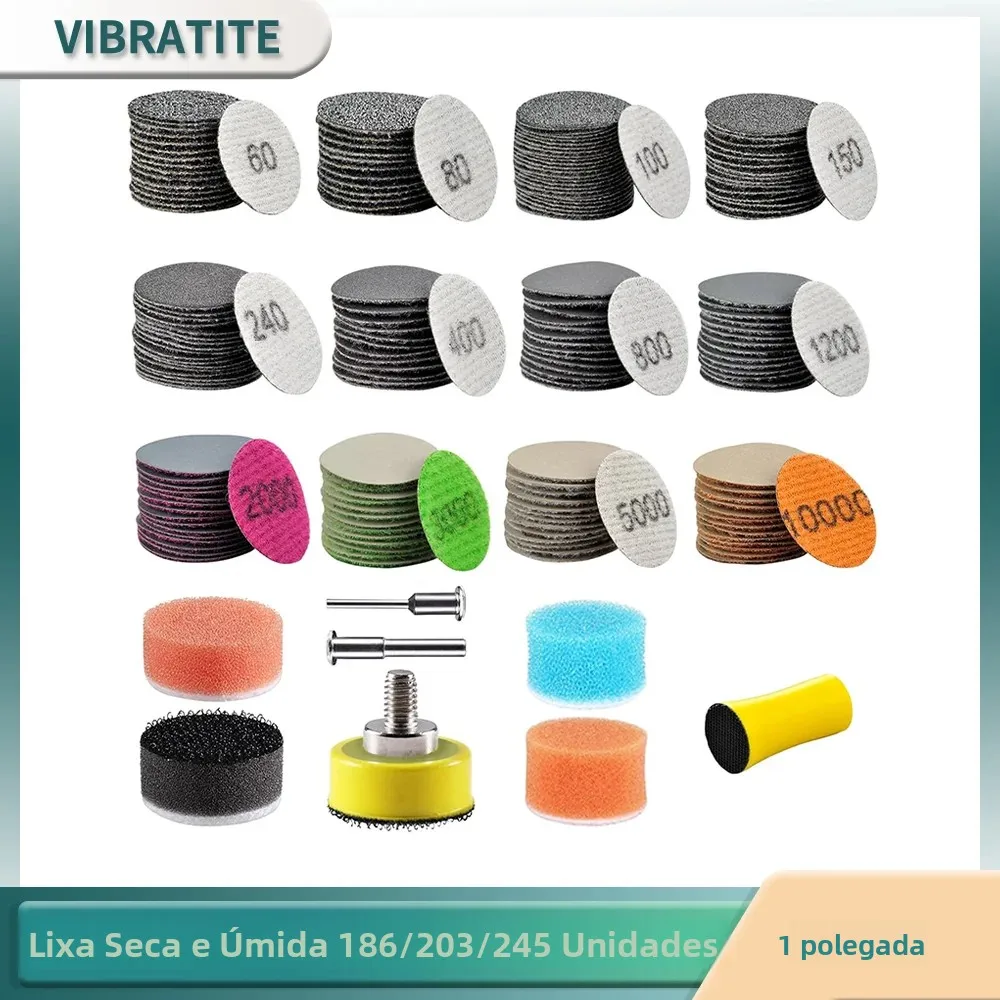 1-polegada-25mm-disco-de-lixamento-seco-molhado-186-203-245-pces-sortidos-grit-60-10000-com-1-8-1-4-haste-almofada-de-apoio-interface-almofada-de-lixamento