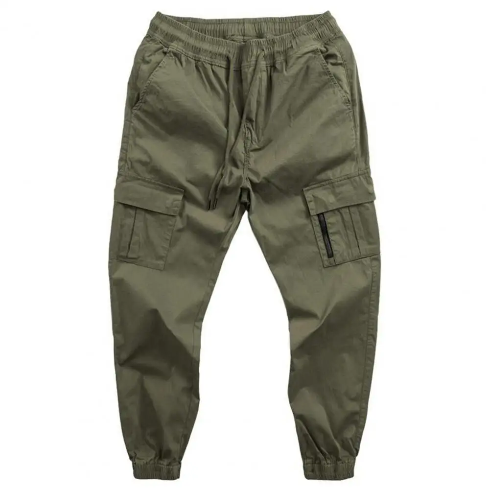 Joggers Men Cargo Pants Solid Color Breathable Drawstring Elastic Waist Ankle-banded Men Trousers M-3XL