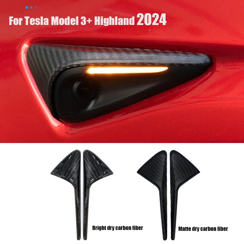 Real Carbon Fiber Side Camera Cover For Tesla Model 3+ Highland 2024 Turn Signal Trim Cover Exterior Accessories