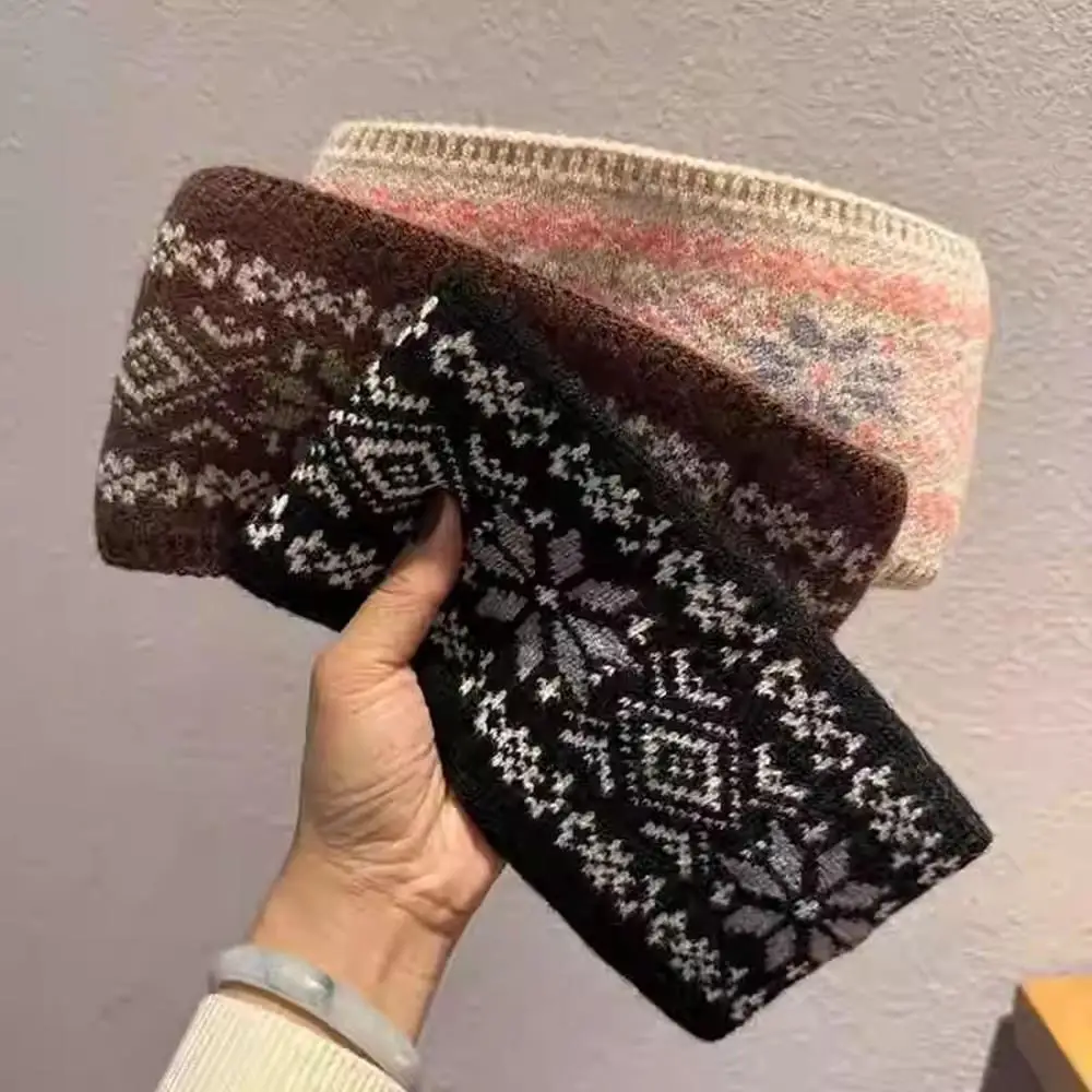 

Французская снежинка, вязаная широкая повязка на голову, зимняя женская теплая уличная повязка для волос, модная эластичная спортивная повязка на голову, аксессуары для волос