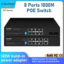 EWIND-conmutador POE de 8 puertos, conmutador Ethernet de 10/100/1000Mbps con 2 puertos de enlace ascendente de 1000M, interruptor de red para cámara IP, interruptor inteligente AI