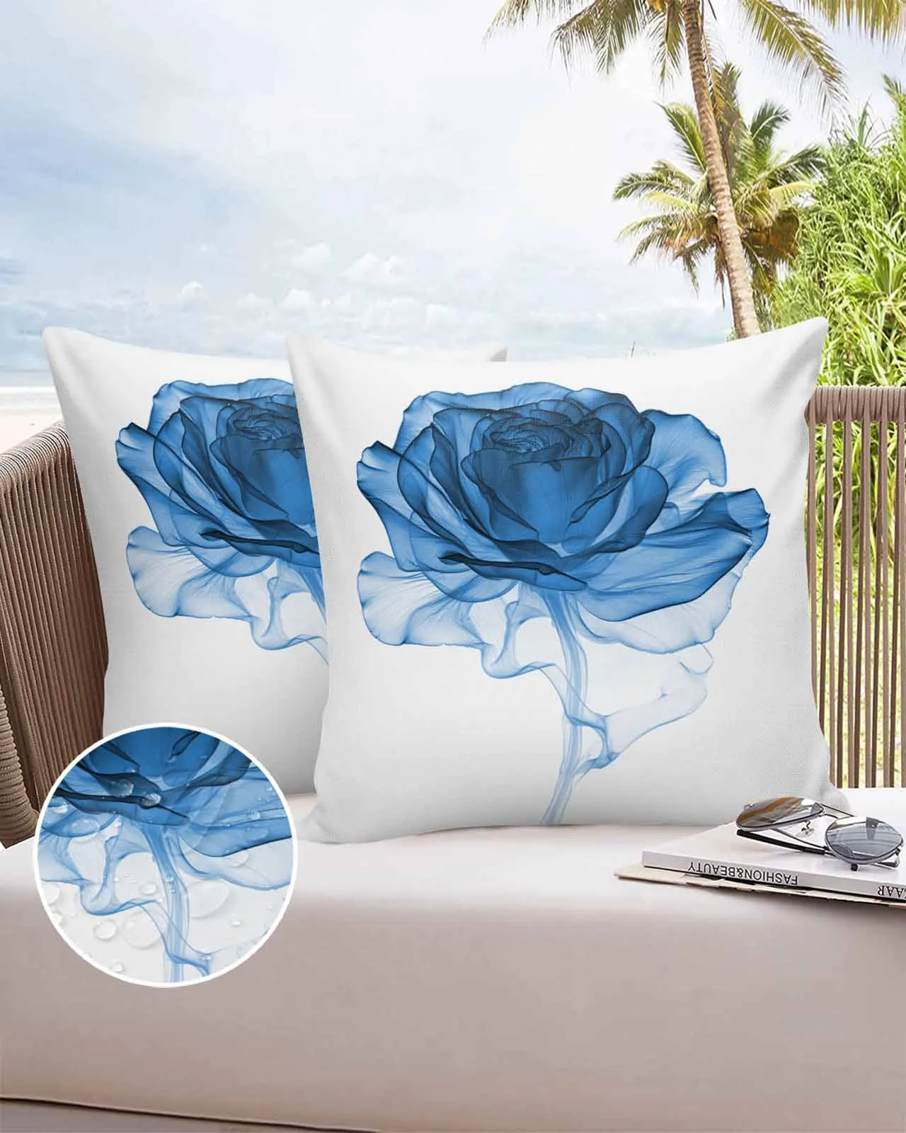 2/4PCS Outdoor Garden Chair Waterproof Cushion Cover Nature Inspired Art Flower X-Ray Rose Blue Home Decor Pillow Case