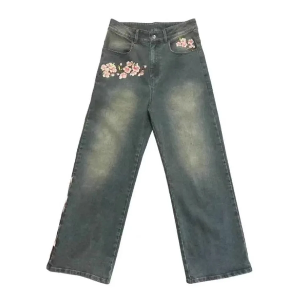 

Изготовленные на заказ дизайнерские винтажные джинсы с прямыми ногами и заклепками, потертые камнями, мужские джинсы свободного кроя