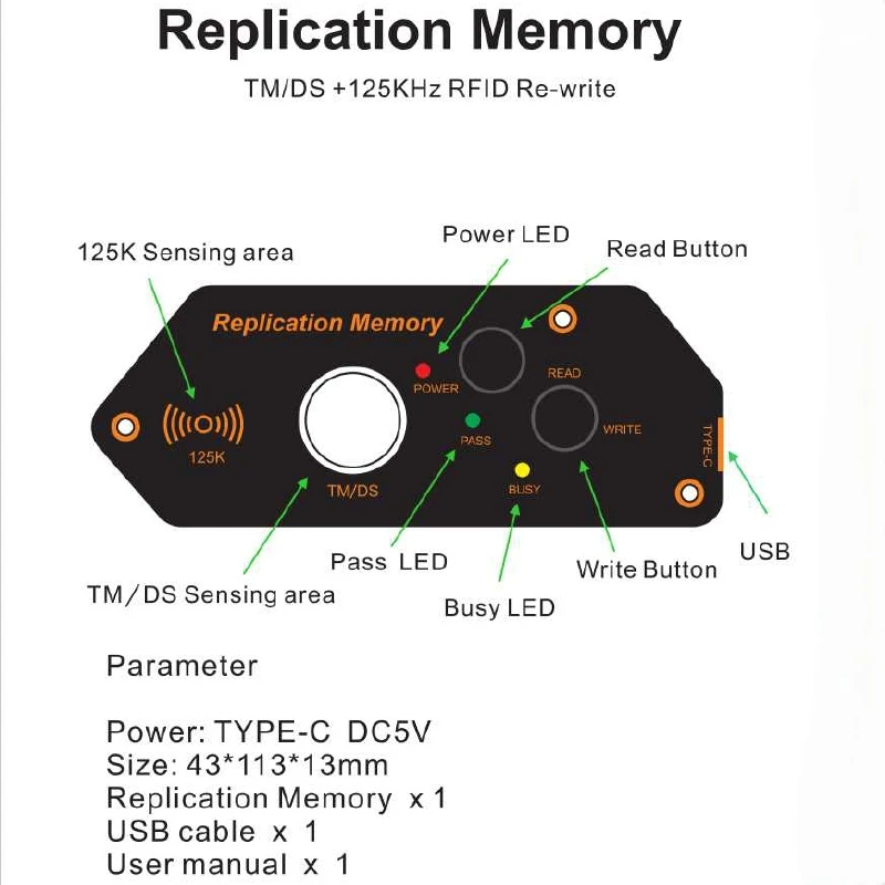 ناسخ قارئ RFID 125 كيلو هرتز - ناسخة RW2000 RW1990 لمفاتيح T5577/EM4305/EM4100 + TM1990 iButton TMC02-Button