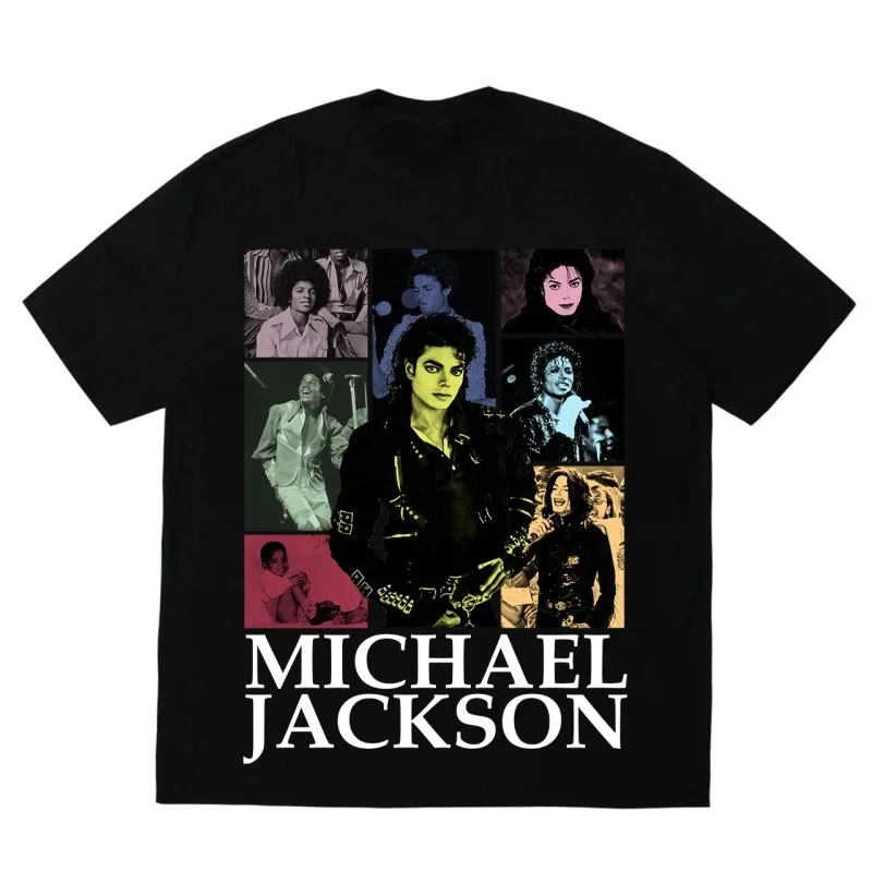 Michael Jackson Portrait & Gold Signature T-Shirt Übergroßes Y2k Baumwoll-Grafik-T-Shirt für Männer und Frauen Streetwear Top Damen- und Herrenbekleidung