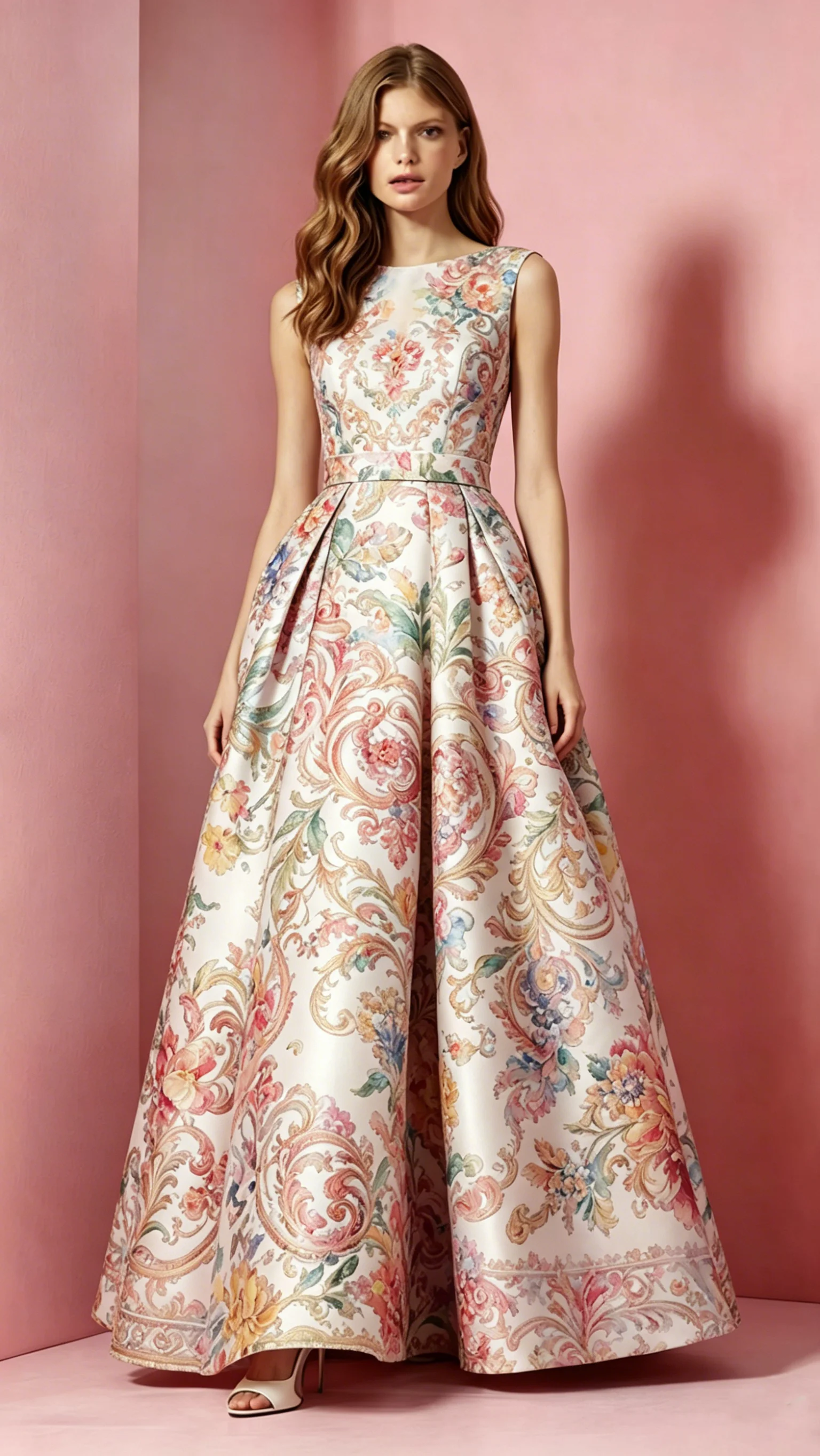 

Women's Floral Swirl Pattern Crew Neck Evening Gown Elegant Sleeveless High Waist Slim-fit Party Club Prom Chic Long Dresses