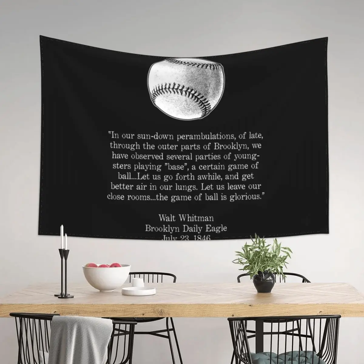 

Walt Whitman - Baseball Quote (White) Tapestry Kawaii Room Decor Home Decorations Tapestry