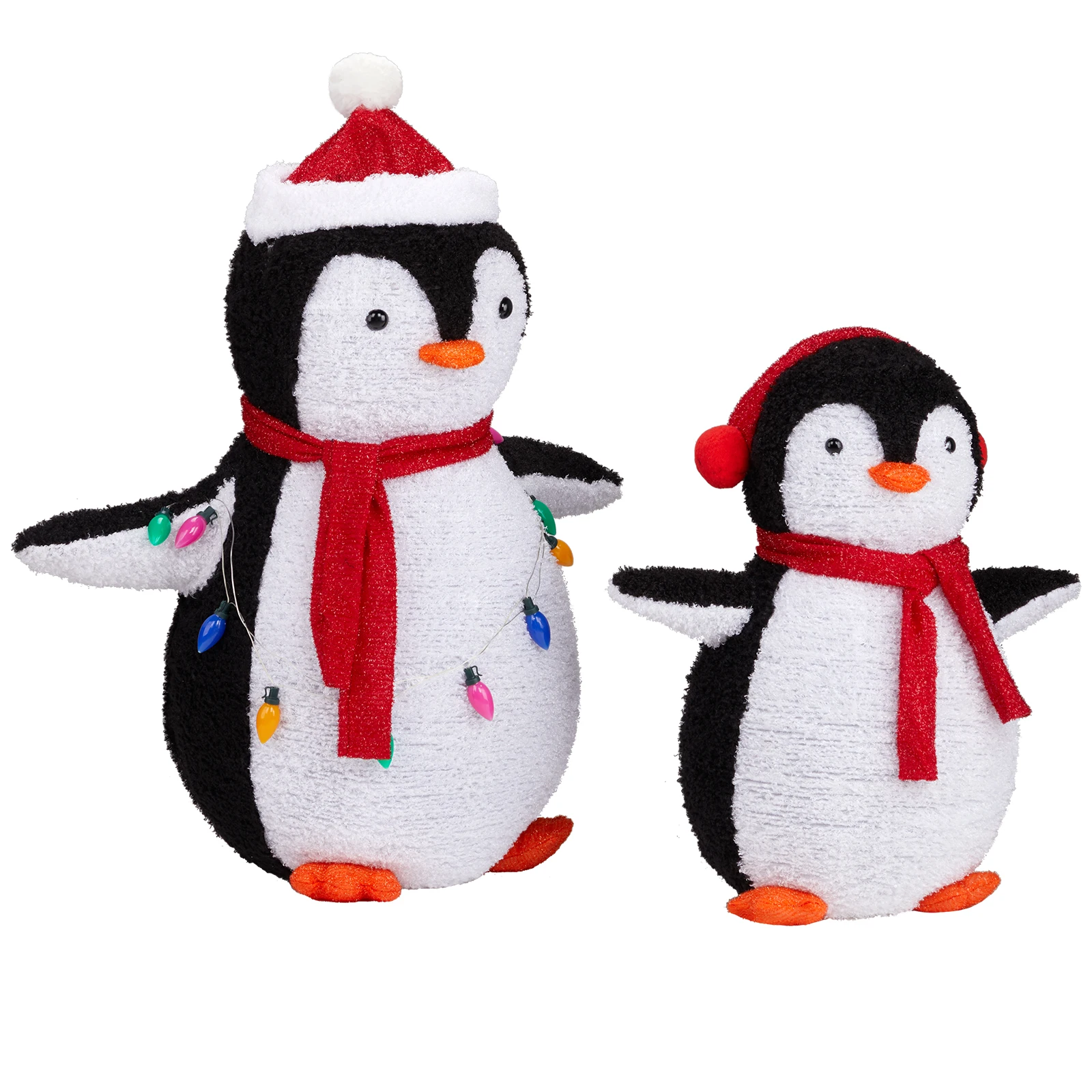 2-Piece Lighted Plush Penguins Christmas Yard Decorations