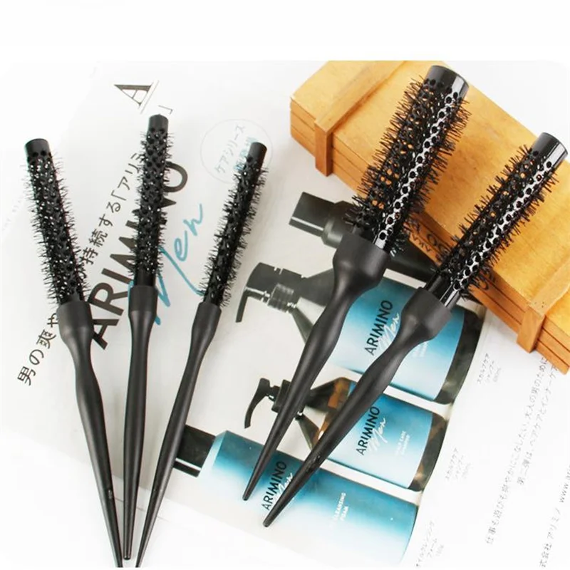 1PC Schwarz Runde Barrel Haar Kamm Haar Styling Haar Pinsel Nylon Kamm Zylinder Lockiges Haar Kamm Aluminium Rohr Salon werkzeug – Detail 5