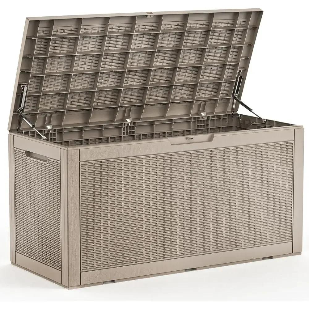 Weatherproof Outdoor Storage Deck Box for Patio Furniture, Garden Tools, Cushions, and Pool Accessories with Lockable Lid and Si