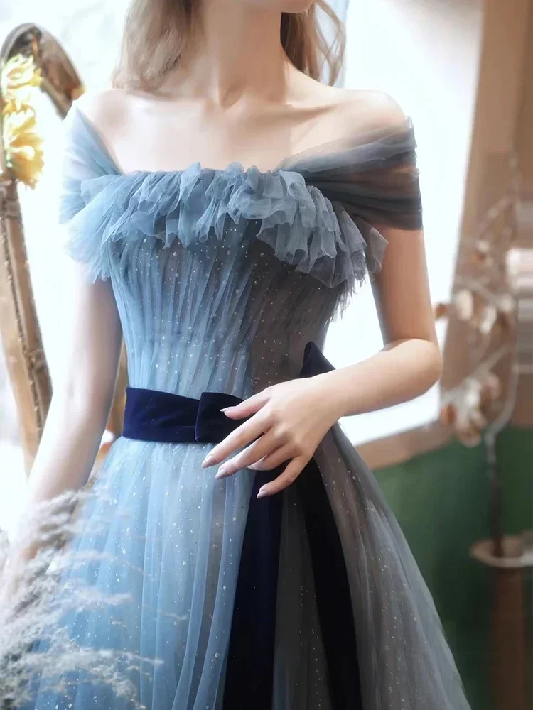 Nuovo greydish blu lungo sudore signora ragazza donna principessa damigella d'onore banchetto festa abito da ballo abito formale abito da donna elegante