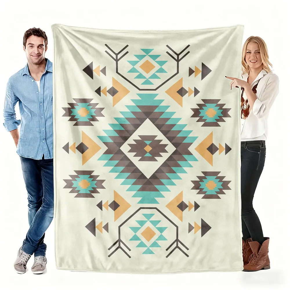 Bohemian Aztec Geometric Pattern Flannel printed blanket suitable  all seasons suitable for living room office sofa and travel