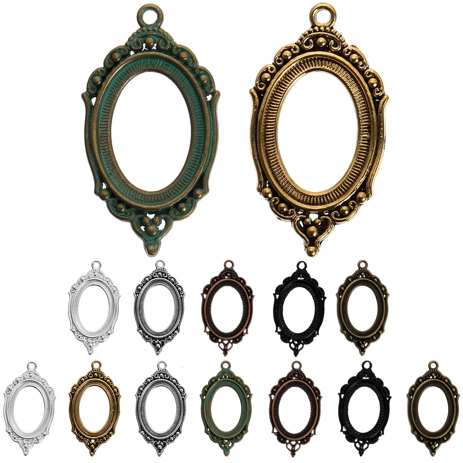 21 قطعة قلادة الحافة سبيكة فارغة البيضاوي قاعدة خمر نمط DIY بها بنفسك مجوهرات اكسسوارات لوازم قلادة صواني لصنع المجوهرات