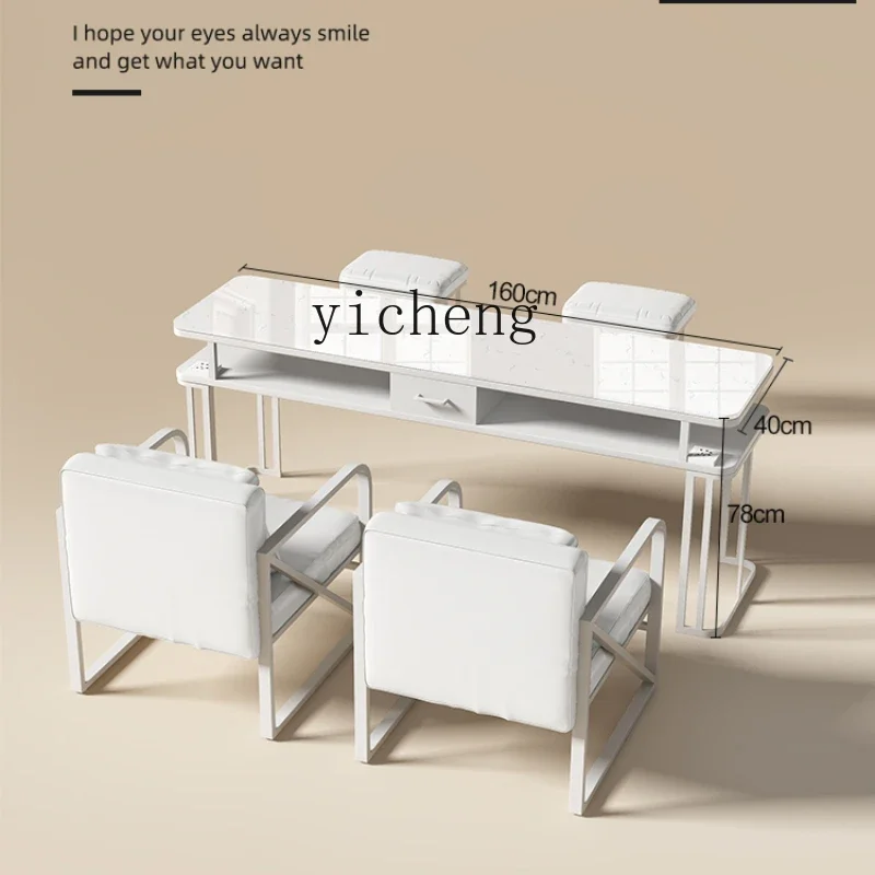 Cream Style Nail Table and Chair Suit Marble Three Generation Vacuum Cleaner Single Double Three Full Set