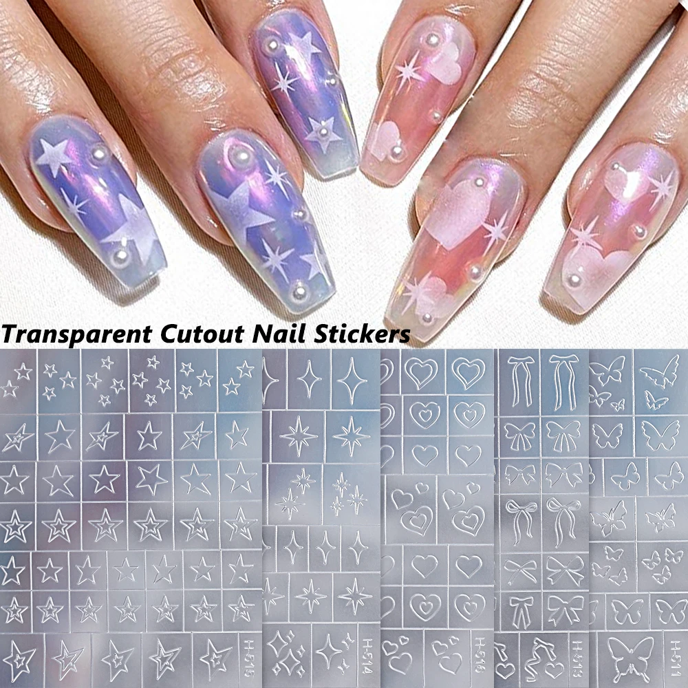 Transparent Cutout Star Nail Art Templates & Stickers - Airbrushing Designs, Heart and Butterfly Pattern Nail Auxiliary Stickers