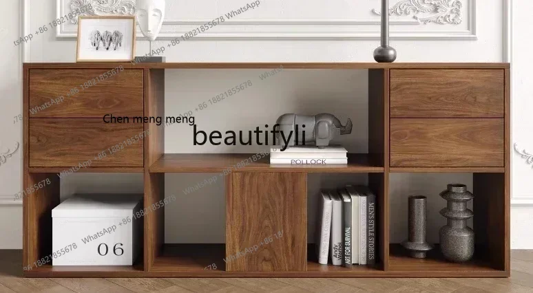 SS new style ss7486 Solid wood bookcase, black walnut, short bookshelf against the wall, lattice cabinet, floor-to-ceiling sofa