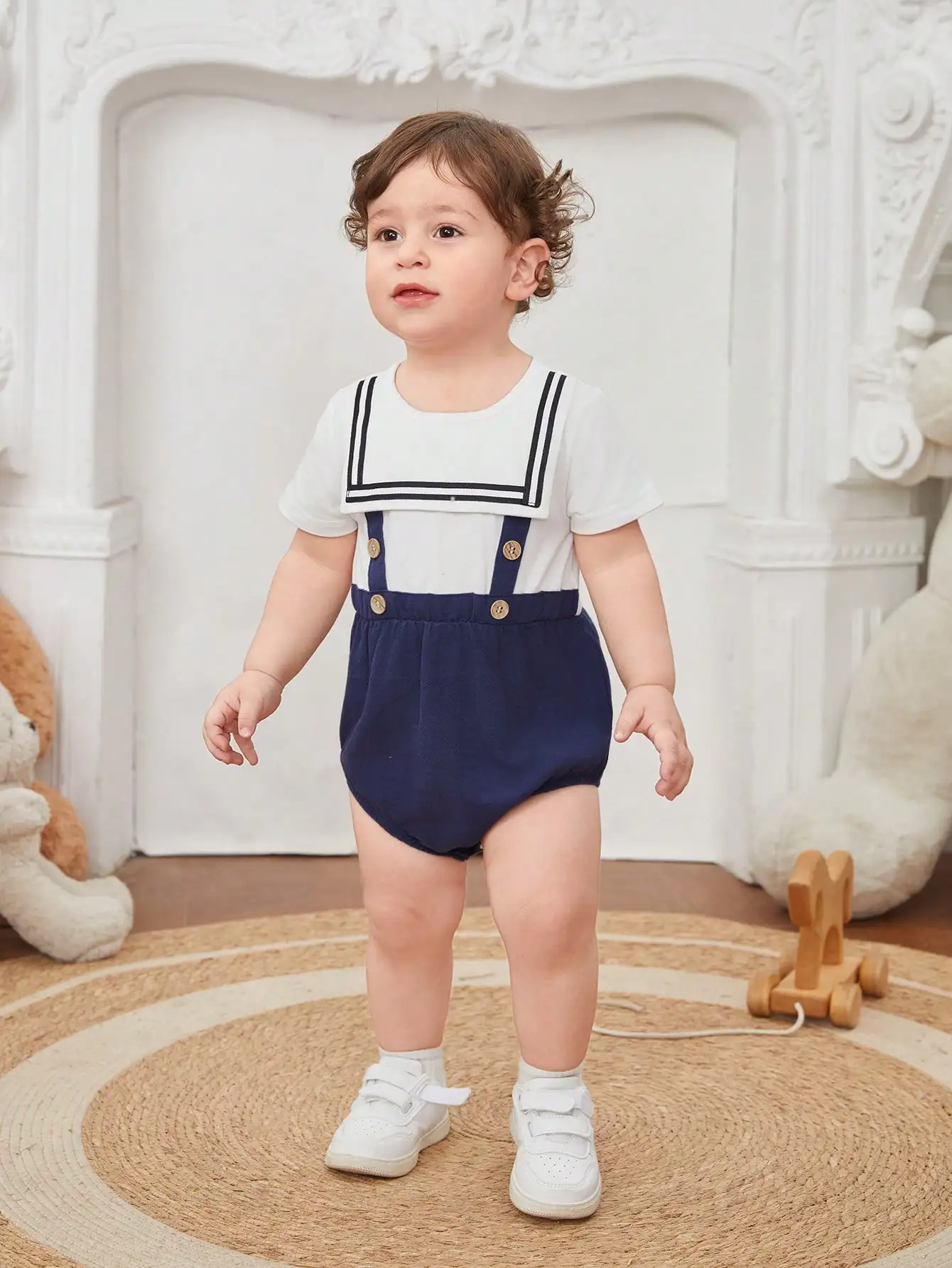 2-Piece Baby boy Cute Comfortable Casual Outdoor Short-sleeved One-Piece Suspenders Briefs Patchwork Gentlemen\'s Clothing