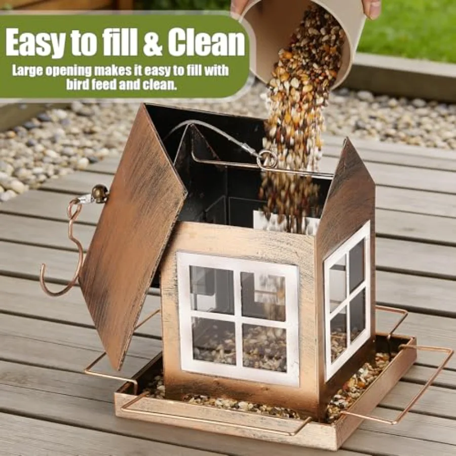 【Spot goods】Bird Feeders Heavy Duty Metal Bird Feeder for Outdoors Hanging Weatherproof Large Capacity Wild Birdfeeder for Outs view 5