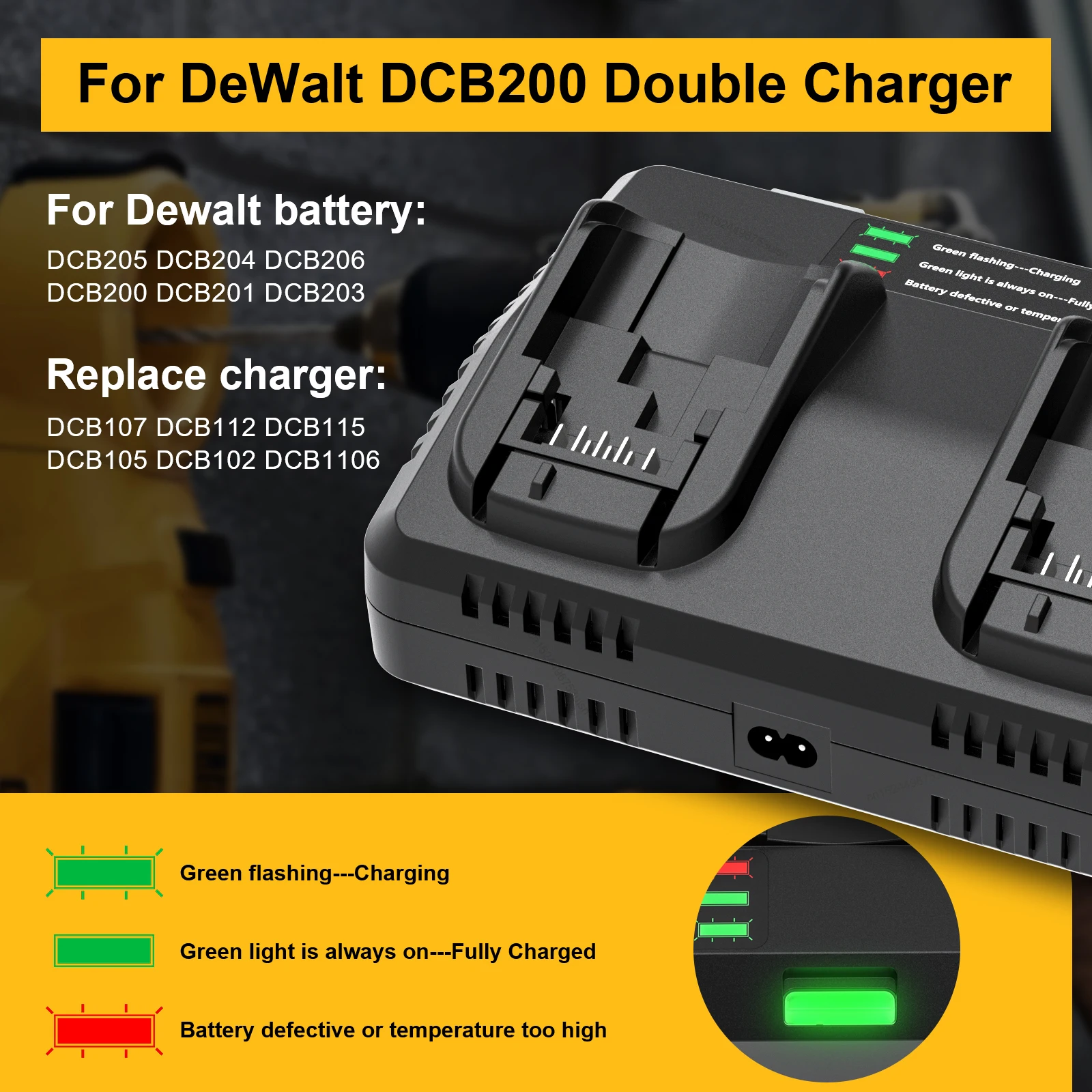 EU Stecker Für Dewalt 18V-60V Batterie Ladegerät 220V Ersatz Für Dewalt DCB206 DCB205 DCB200 DCB609 akku Ladegerät – Detail 3
