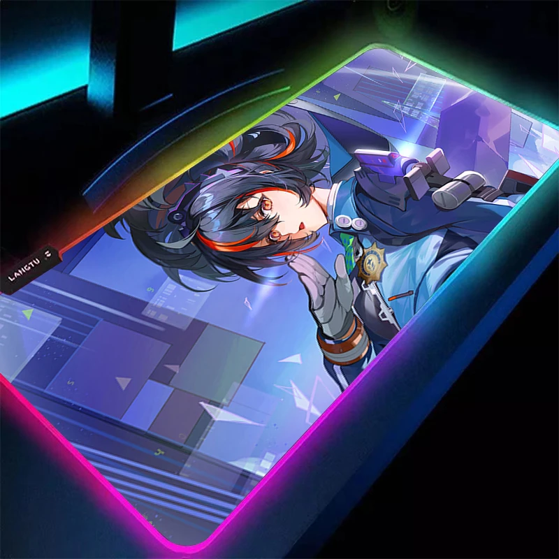 Alfombrilla de ratón LED Anime ordenador Gamer Gaming Zenless Zone Zero alfombrilla de ratón Zhu Yuan RGB escritorio Mause Pad Kawaii chica teclado alfombrilla de ratón