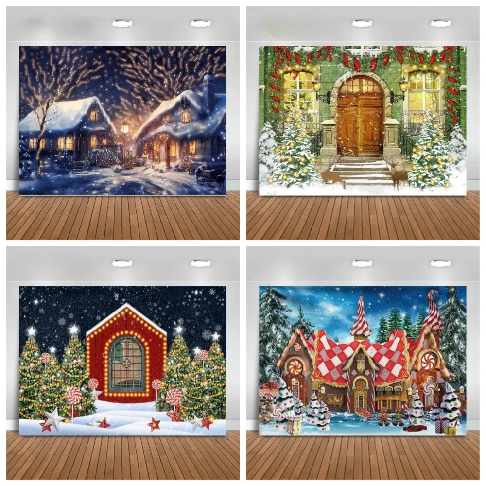 

Christmas gift shop snow house Christmas tree shooting background, Christmas tree New Year, family party shooting Backdrop props