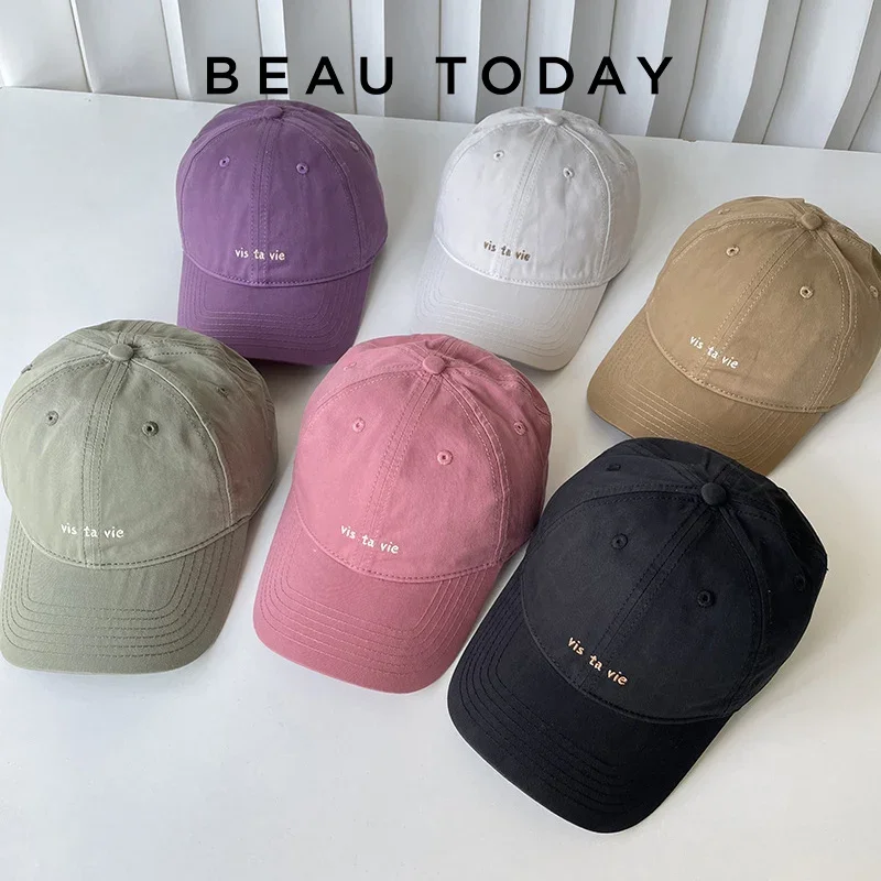 

BEAUTODAY Alphabet Embroidery Baseball Caps Women Pure Cotton Curly-brim Hats Simple Ladies Accessories Handmade 96554