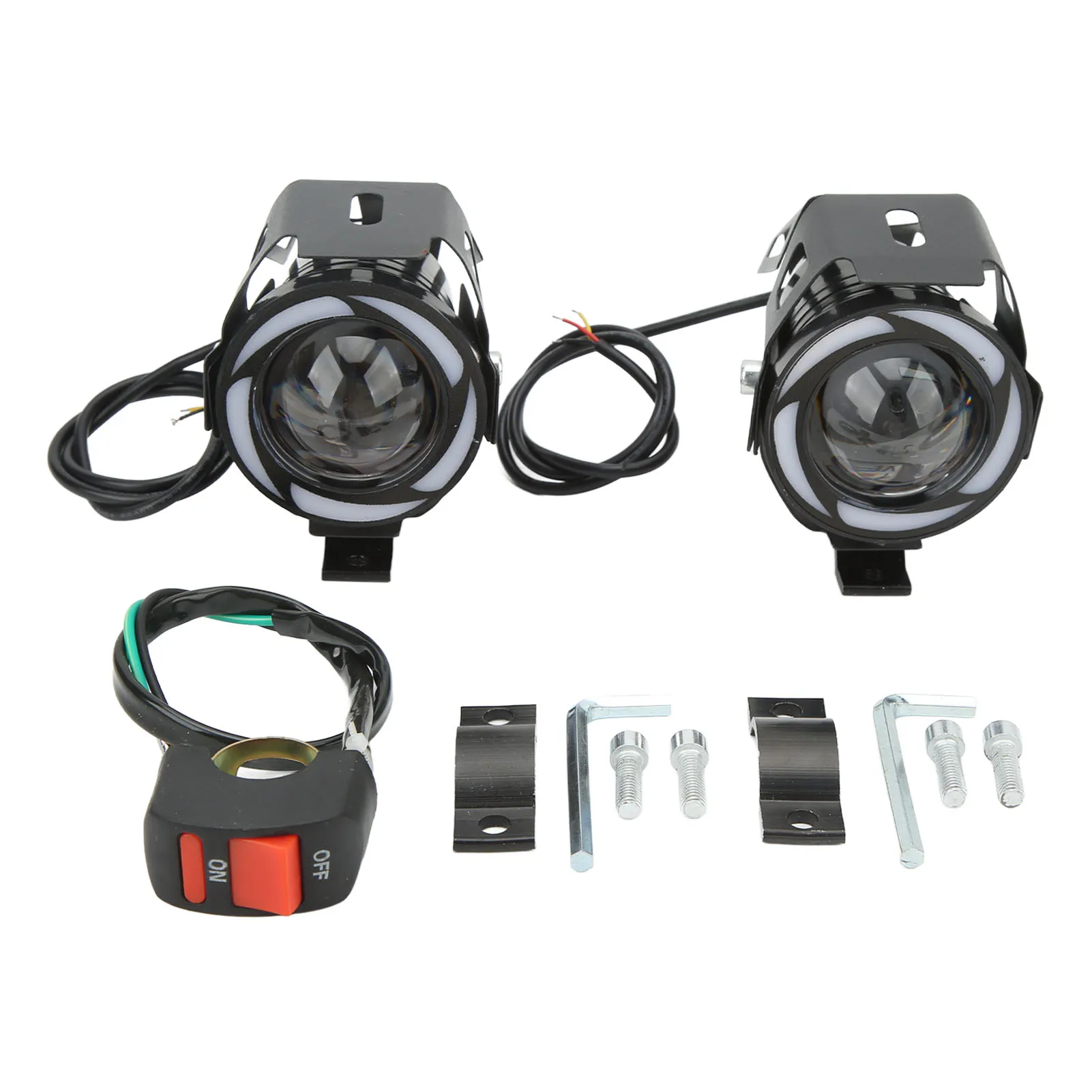 Motorcycle LED Spotlight with Colorful Angel Eye IP68 High Low Beam Flashing Light Universal for Car Truck Boat