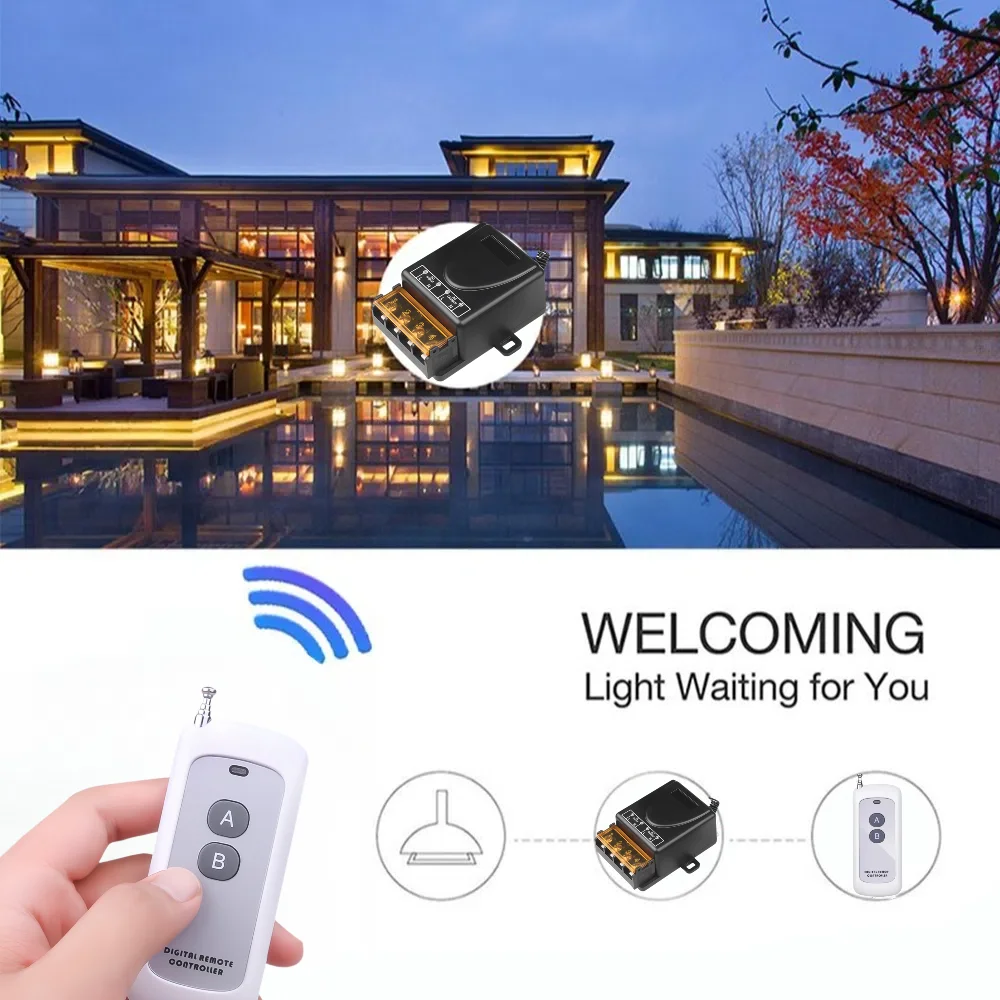 RF 무선 조명 스위치, 릴레이 리시버 및 온 오프 송신기, 리모컨 전구, 가전 DIY, 433mhz, AC 110V, 220V