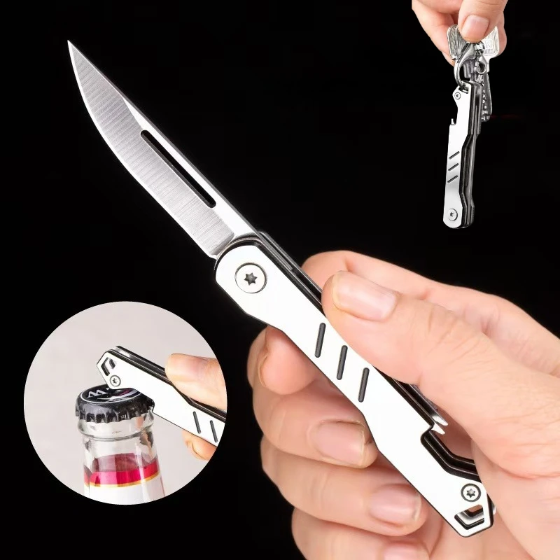 Mini outdoor stainless steel folding knife, portable express keychain, multifunctional portable kitchen fruit folding knife