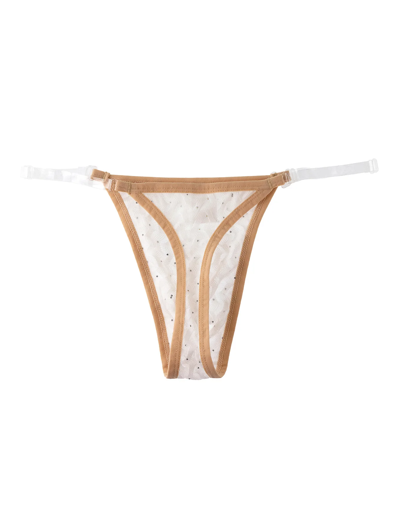 Men's Sexy Lace Rhinestone Thong Adjustable Waistband Semi-Sheer Mesh Underwear Gays Erotic Low Waist U Pouch Underpants Panties
