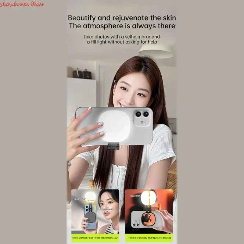 E8BA Luz círculo LED magnético recarregável para smartphone ângulo smartphone Individual Retrato Mirror portátil C