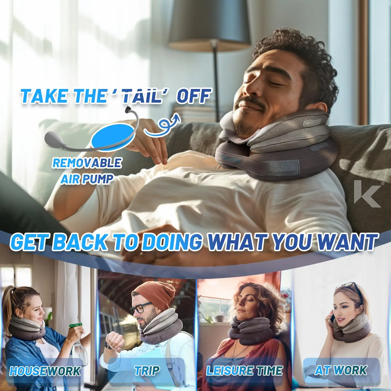 Hot Selling Adjustable Neck Brace Stretcher Inflatable Cervical Traction Device Removable Air Pump for Neck Pain Relief