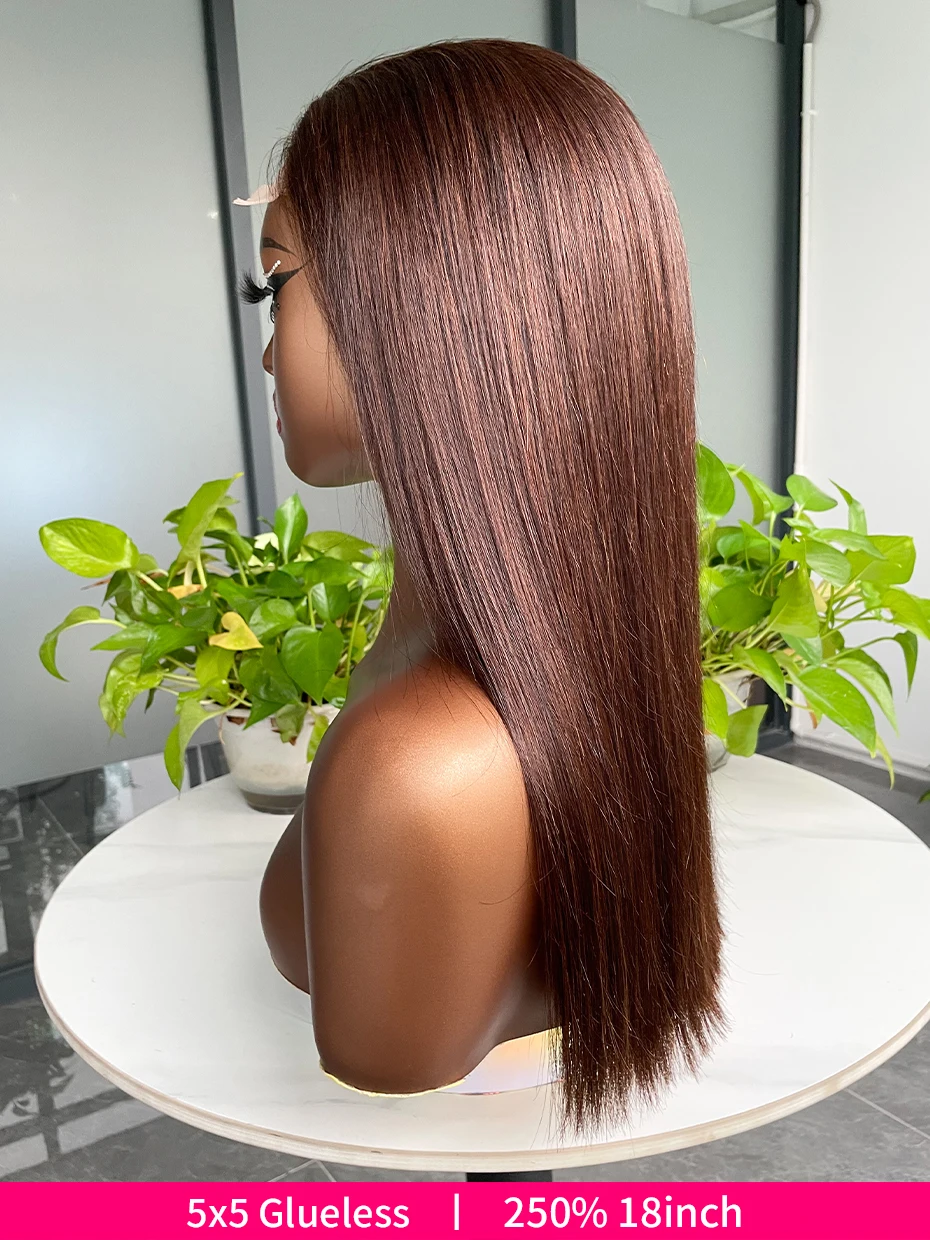 100% Raw Vietnamese Double Drawn 13x4 Bob Human Hair Wig Bone Straight Lace Frontal Human Hair Wigs #2 Brown Colored 250 Density